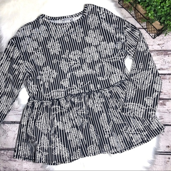 Zara | Floral and Stripes Peplum Top - Picture 8 of 13